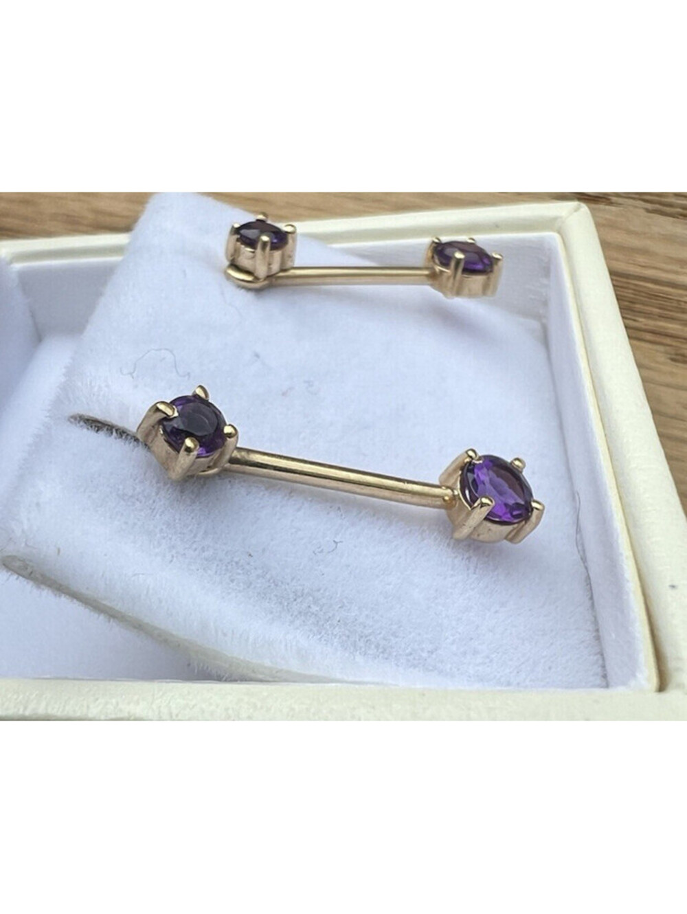 ESTATE Amethyst Earrings drop 14K gold bar dangle purple luxury